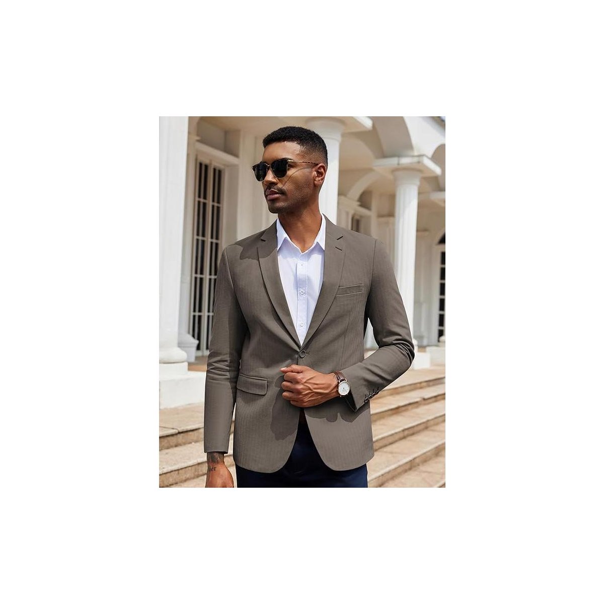 Мужские куртки COOFANDY Men's Herringbone Blazer Slim Fit Cotton Sport Coats Two Buttons Casual Suit Jacket Navy Blue M — фото 2