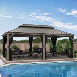 PURPLE LEAF Outdoor Gazebo Aluminum Frame Galvanized Steel Double Roof Patio Hardtop Gazebo with Curtains and Netting for Patio Lawn and Garden - 1 of 4
