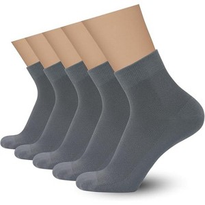 SERISIMPLE Men Rayon Bamboo Ankle Breathable Thin Quarter Athletic Comfortable Casual Mesh Ankle Socks Brown X-Large 5 Pairs - 1 of 4