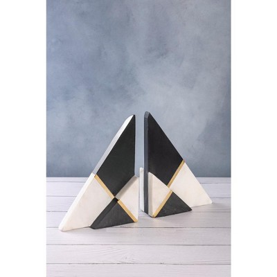Black and White Marble Geometric Bookends, Set of 2