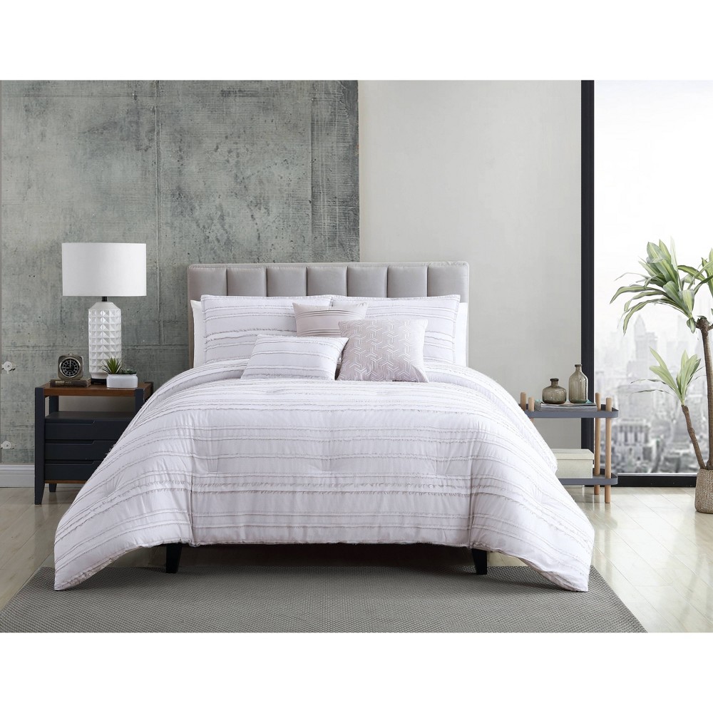 Photos - Bed Linen Riverbrook Home King 6pc Boston Comforter Set White Gray: Embroidered, Machine Washable, Year Round Use