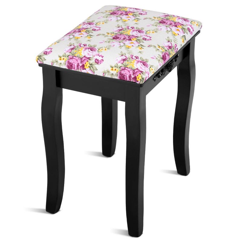 Tangkula MDF Dressing Stool Old-fashioned Vanity Chair Cushion Padded Seat w/ Rose Pattern, 2 of 9