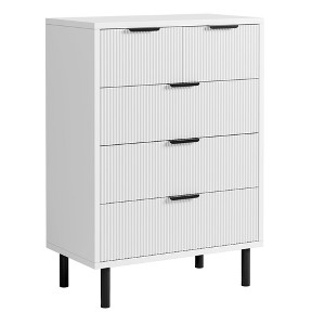 Zstar Wave Fluted 5 Drawer Dresser for Bedroom, Tall Dresser Chest of Drawers, Wide Wood Storage Dresser Organizer with Deep Space, White - 1 of 4