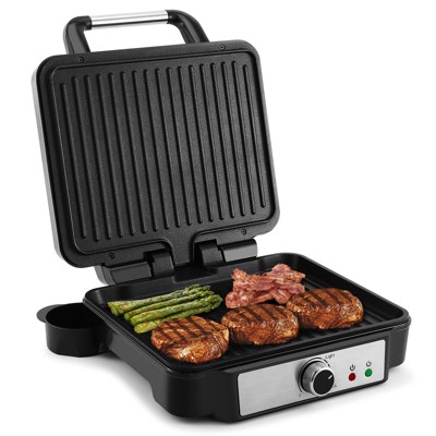 MONXOOK 3-in-1 contact grill, 180° opening, 1800W, non-stick, adjustable temp, removable drip tray, stainless steel, perfect for sandwiches