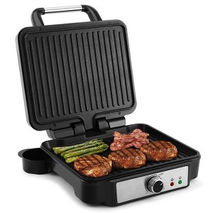 MONXOOK 3-in-1 contact grill, 180° opening, 1800W, non-stick, adjustable temp, removable drip tray, stainless steel, perfect for sandwiches - 1 of 4