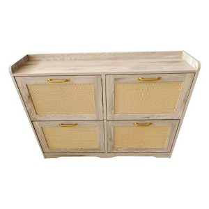 Rattan Shoe Storage Cabinet with 4 Flip Drawers, Hidden Shoe Storage Organizer Cabinet, Freestanding Shoe Rack Cabinet for Entryway, Hallway, Foyer - 1 of 2