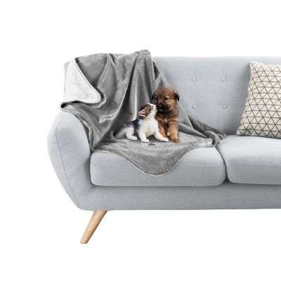 Gray Waterproof Medium Pet Throw Blanket with Faux Shearling