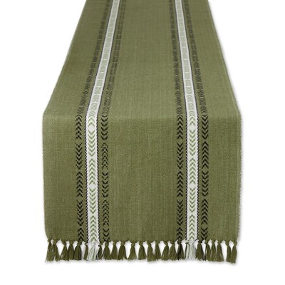 Design Imports  Ribbed Fringe Table Runner, Olive, 14X108"