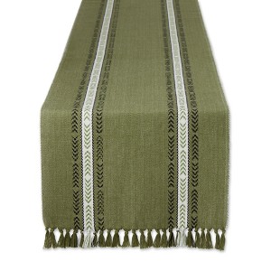 Design Imports  Ribbed Fringe Table Runner, Olive, 14X108" - 1 of 4