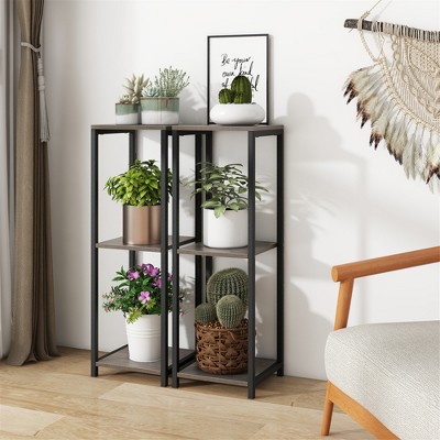 Tall Black and Gray Metal 3-Tier Corner Plant Stand