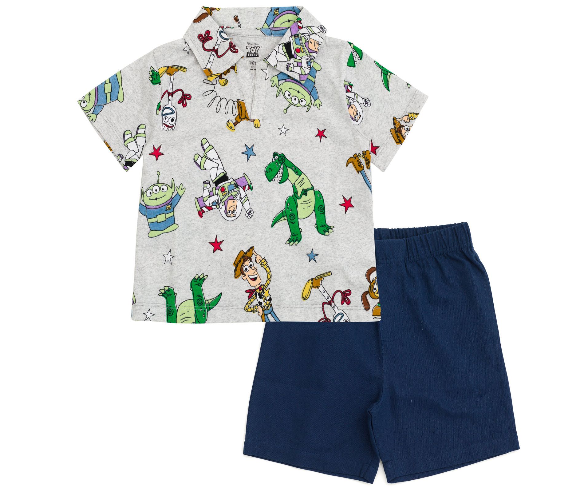 Disney Toy Story Toddler Boys Polo Shirt and Twill Shorts Outfit Set Toy Story Gray / Navy 5T