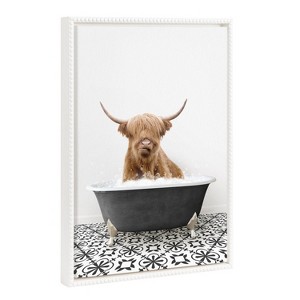 18"x24" Sylvie Beaded Highland Cow in Black and White Stencil Bath Framed Canvas by Amy Peterson White - Kate & Laurel All Things Decor - 1 of 4