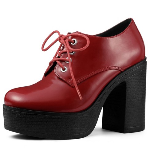 Allegra K Women's Platform High Chunky Heel Ankle Booties Red 10 : Target