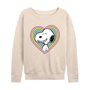 Women's - Peanuts - Snoopy Heart Lightweight French Terry Wide Neck Long Sleeve Shirt - 1 of 4