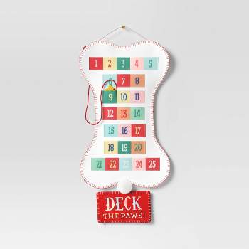 25" Fabric Bone with Colorful Pockets 'Deck the Paws' Hanging Christmas Advent Calendar White - Wondershop™