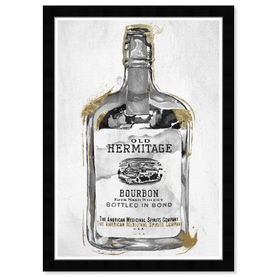 Hatcher and Ethan 13" x 19" Bourbon Whiskey Night Drinks and Spirits Framed Wall Art Gray/Black : Modern Decor, Vertical Digital Art