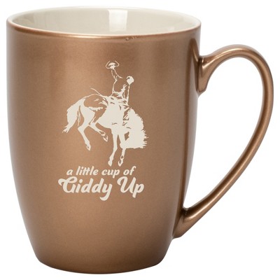 100 North Bucking Bronco 10 Ounce Bronze Metallic Finish, Comfortably Fits Your Hands, New Bone China Coffee Tea Cup Mug, A Little Cup Of Giddy Up