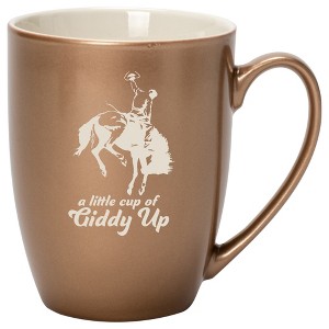 100 North Bucking Bronco 10 Ounce Bronze Metallic Finish, Comfortably Fits Your Hands, New Bone China Coffee Tea Cup Mug, A Little Cup Of Giddy Up - 1 of 1