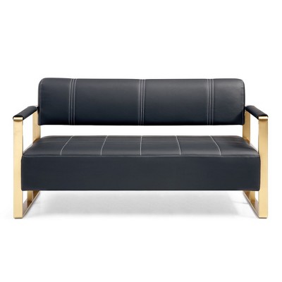 57.9" W Loveseat Sofa, 2 Seat Couch With Metal Armrests, Wide Thick Backrest, High-density Foam Seat Padded, Accent Love Seats