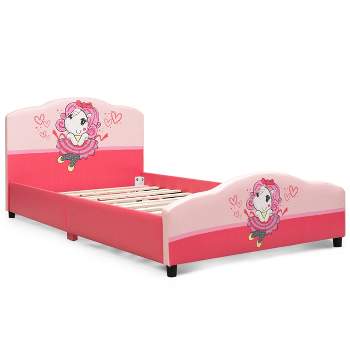 Costway Kids Children Upholstered Platform Toddler Bed  Pink