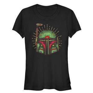 Juniors Womens Star Wars Sugar Skull Boba Fett Glow T-Shirt - 1 of 3