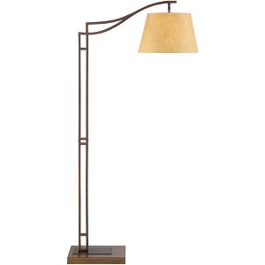 Franklin Iron Works Rustic Farmhouse Arc Floor Lamp with USB Port 60" Tall Bronze Downbridge Faux Leather Empire Shade for Living Room Reading Bedroom - 1 of 4
