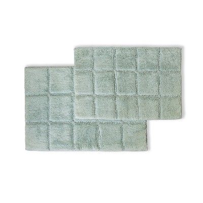 Plush and Absorbent Non-Slip Cotton Checkered 2-Piece Bath Rug Set by Blue Nile Mills
