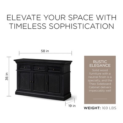 Theo Antiqued Black Wooden Sideboard with Raised Panel Doors
