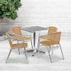 Emma and Oliver 23.5" Square Aluminum Garden Patio Table Set with 4 Rattan Chairs - 2 of 4