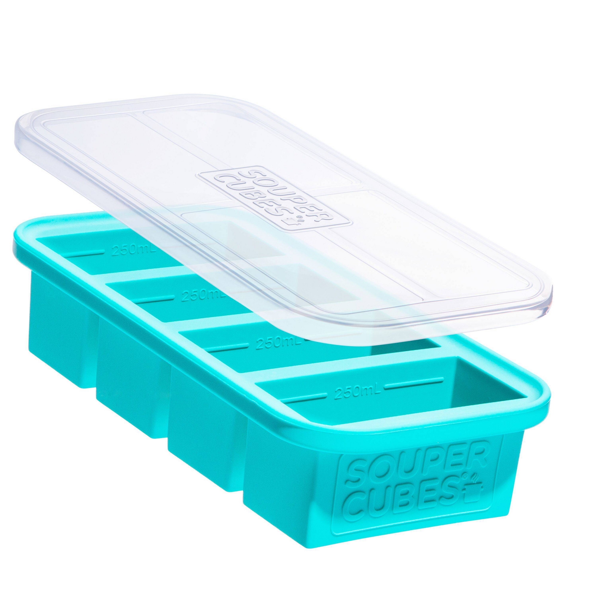 Souper Cubes Food Freezing Tray with Lid Aqua Blue: Silicone Freezer Tray, Stackable, Dishwasher & Oven Safe