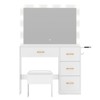 35in Vanity Desk 4 Drawers Storage Makeup Table Mirror LED Lights with Stool White - 3 of 4