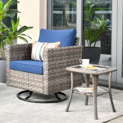 XIZZI Rocking Chair 360 Degrees Swivel, Bistro Set with Side Table, PE Rattan All Weather Outside Rocker Chair for Porch, Garden and Terrace