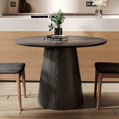 39" Modern Round Pedestal Solid Wood Dining Table, Round Bistro Table, Small Kitchen Table for Living Room, Dining Room, or Office-The Pop Home