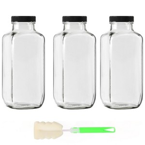 Itopfox 16 oz Glass Juice Bottles with Lids 3 Pack, Reusable Water Bottle for Smoothies, Milk, Kombucha, Portable Drinking Bottles - 1 of 4