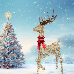 Champagne Woven Standing Reindeer Elegant Lighted Christmas Decoration - 1 of 4