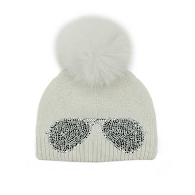 Women's Crystal Aviator Knit Hat With Real Fox Pom - Mitchie's Matchings
