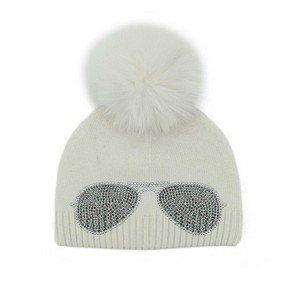 Women's Crystal Aviator Knit Hat With Real Fox Pom - Mitchie's Matchings - 1 of 3