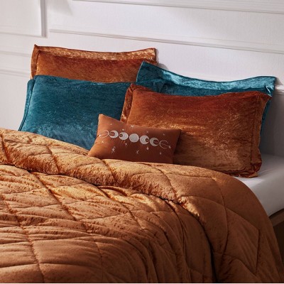 Rust Velvet Twin/Twin XL Quilted Duvet Cover Set with Pillow