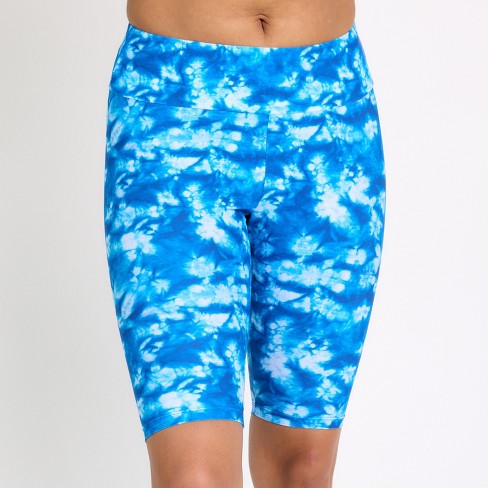 Calypsa Women s Chlorine Resistant High Waisted Long Bike Swim Shorts Blue Tie Dye Xs Target