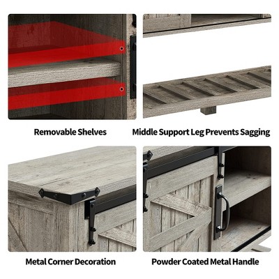 Light Rustic Oak Farmhouse Console Table with Sliding Barn Doors and Storage