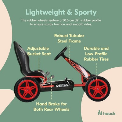 Hurricane Red and Black Pedal Go-Kart with Rubber Tires