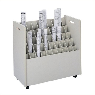50 Compartment Mobile Wood Roll Files Storage in Putty Gray-Pemberly Row