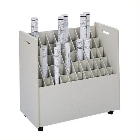 50 Compartment Mobile Wood Roll Files Storage In Putty Gray Pemberly Row Target