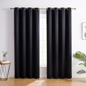 HLC.ME Oxford Curtains for Living Room, Room Darkening Energy Saving, Insulated Darkening Window Grommet Panels, Set of 2 - 1 of 4