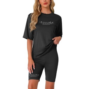INSPIRE CHIC Women's Summer Pajamas Short Sleeve T-Shirt with Bodycon Shorts Workout Lounge Sets - 1 of 4