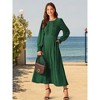 INSPIRE CHIC Women's Elegant Frilled Crewneck Midi Long Sleeve Pleated A-Line Flowy Dress with Pockets - 3 of 4