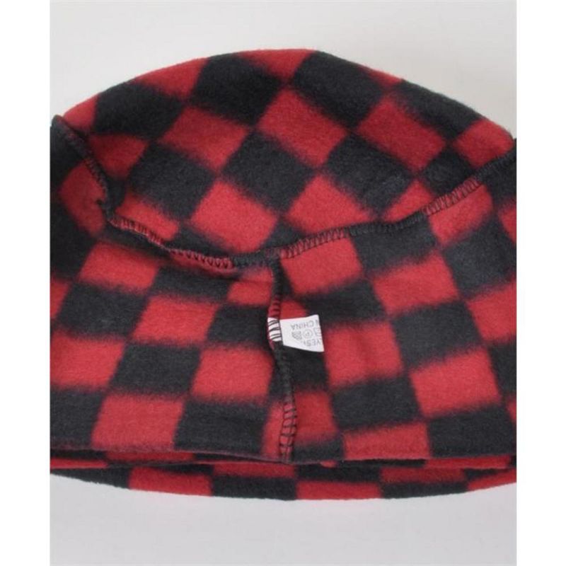 Women's Dark Red And Black Check Fleece Plaid 3-Piece gloves scarf Hat Winter Set, 4 of 5