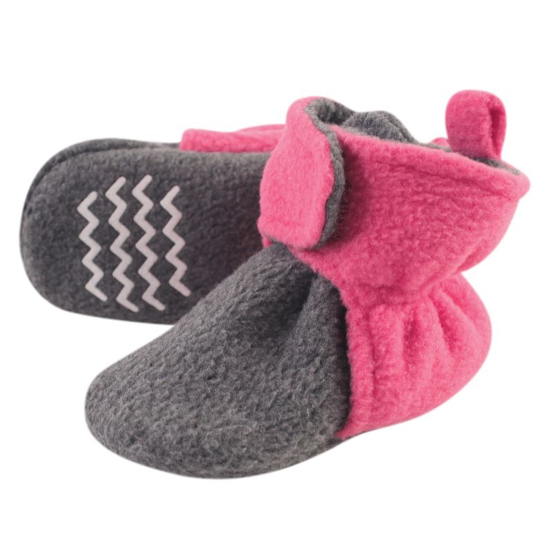 Hudson Baby Infant and Toddler Girl Cozy Fleece Booties, Dk Pink Heather Charcoal, 1 of 3