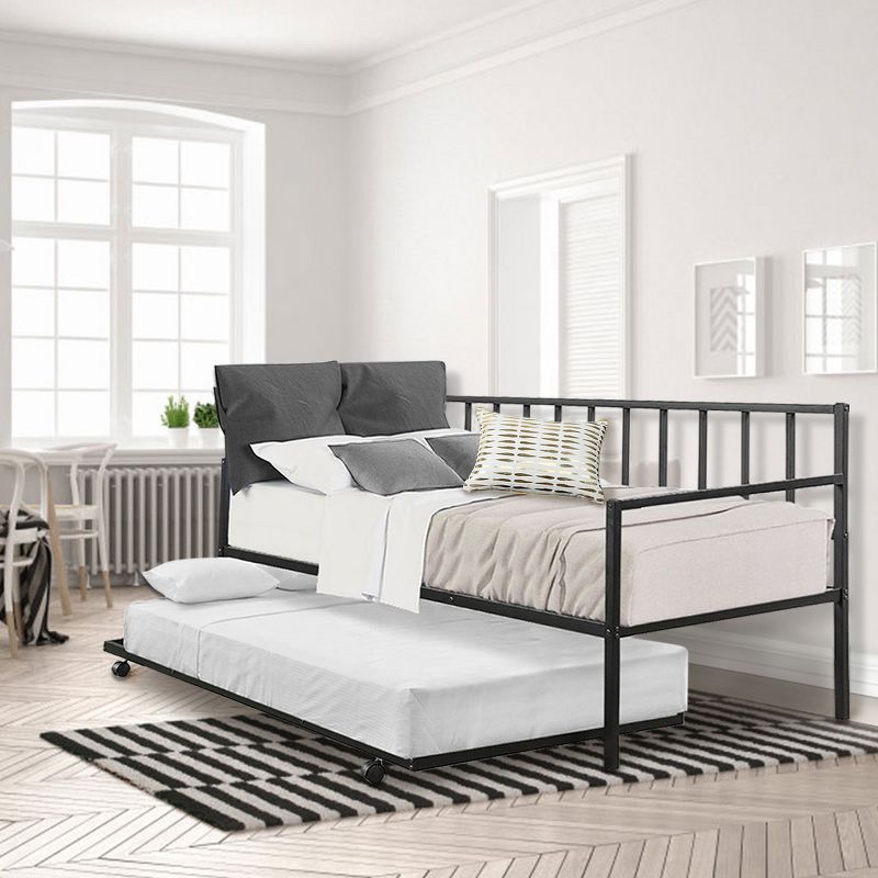 Tangkula Twin Size Steel Daybed &roll-out Trundle Frame Set w/ Casters, 3 of 11
