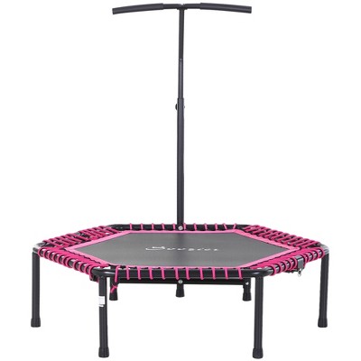 Kids' 48" Black and Pink Hexagon Fitness Trampoline with Adjustable Bar